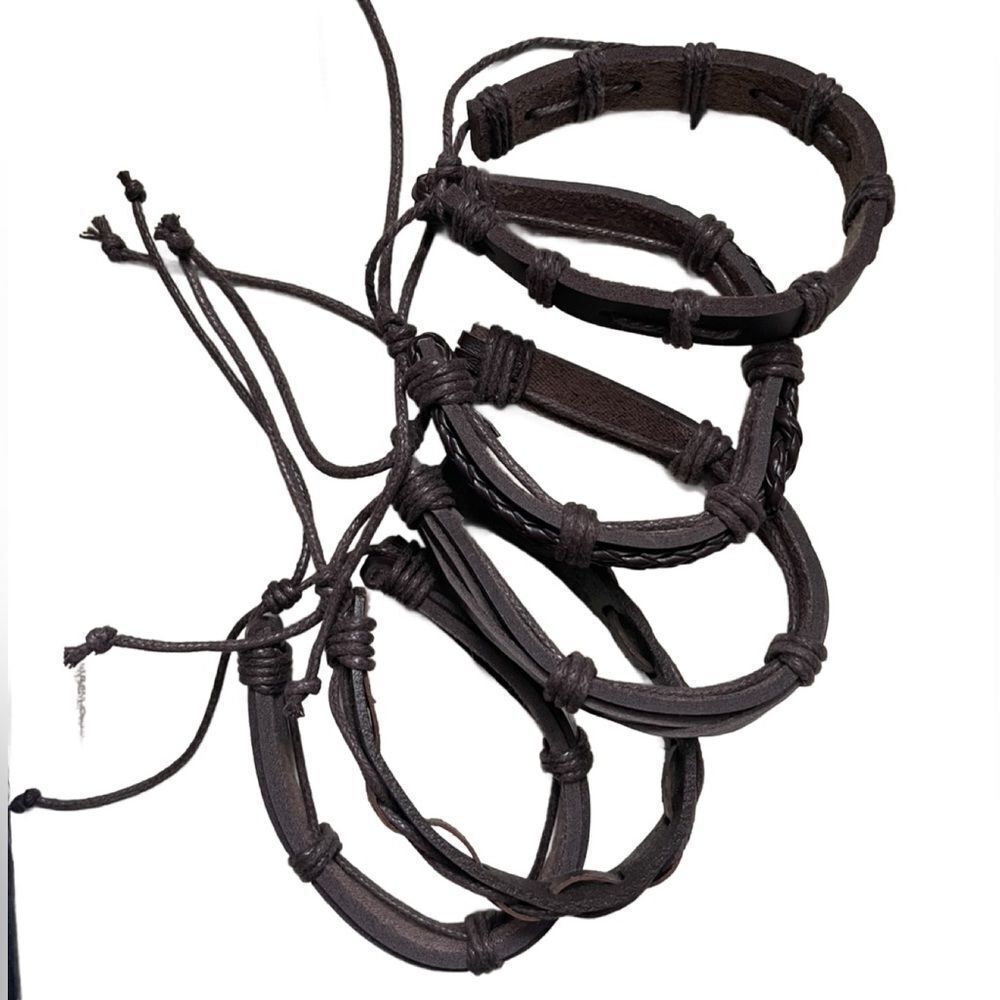 Bundle of Deep Chocolate Brown Faux Leather Adjustable Bracelet (Set of 5)